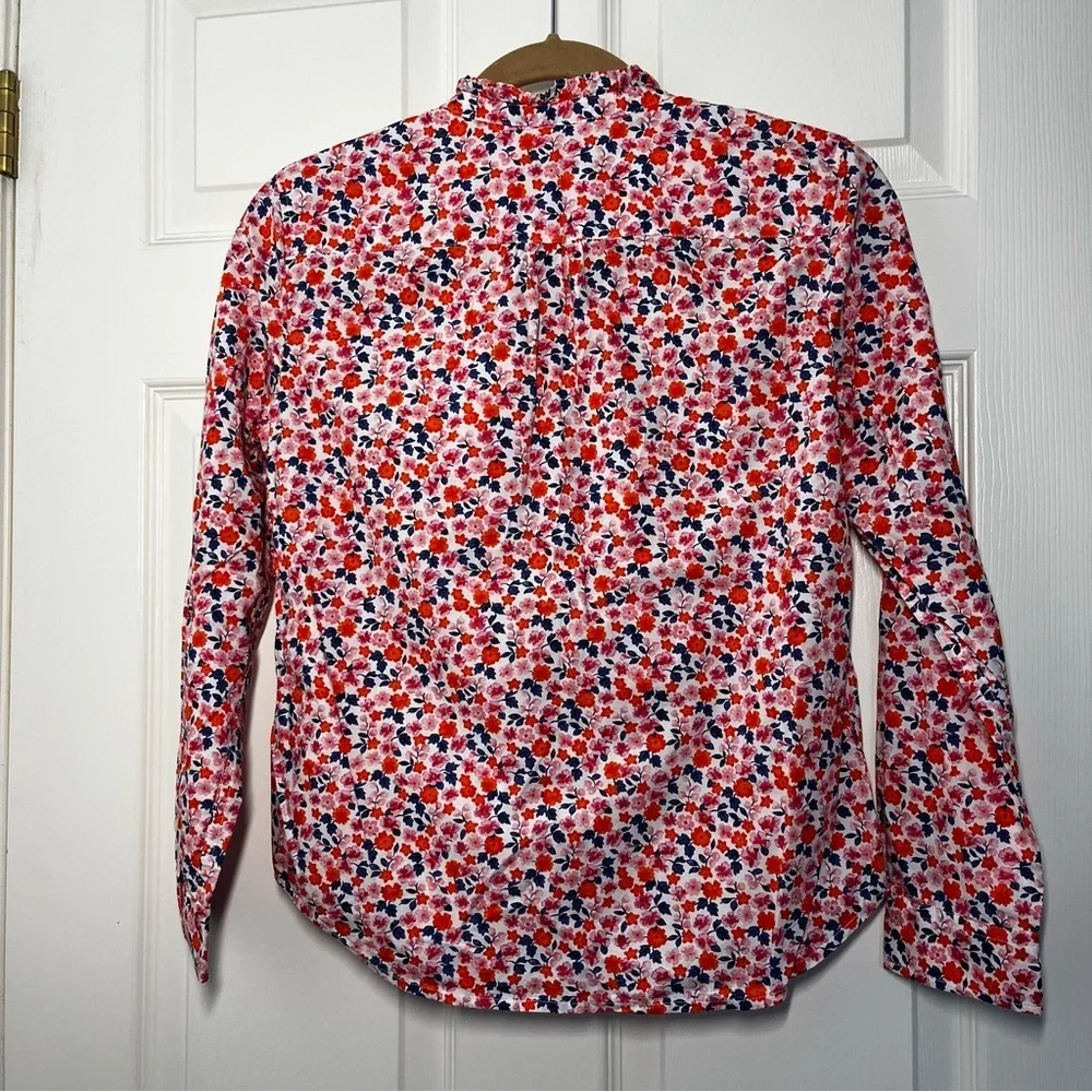 Talbots Red Pink Floral Ruffle Neck Popover Size Small Petite